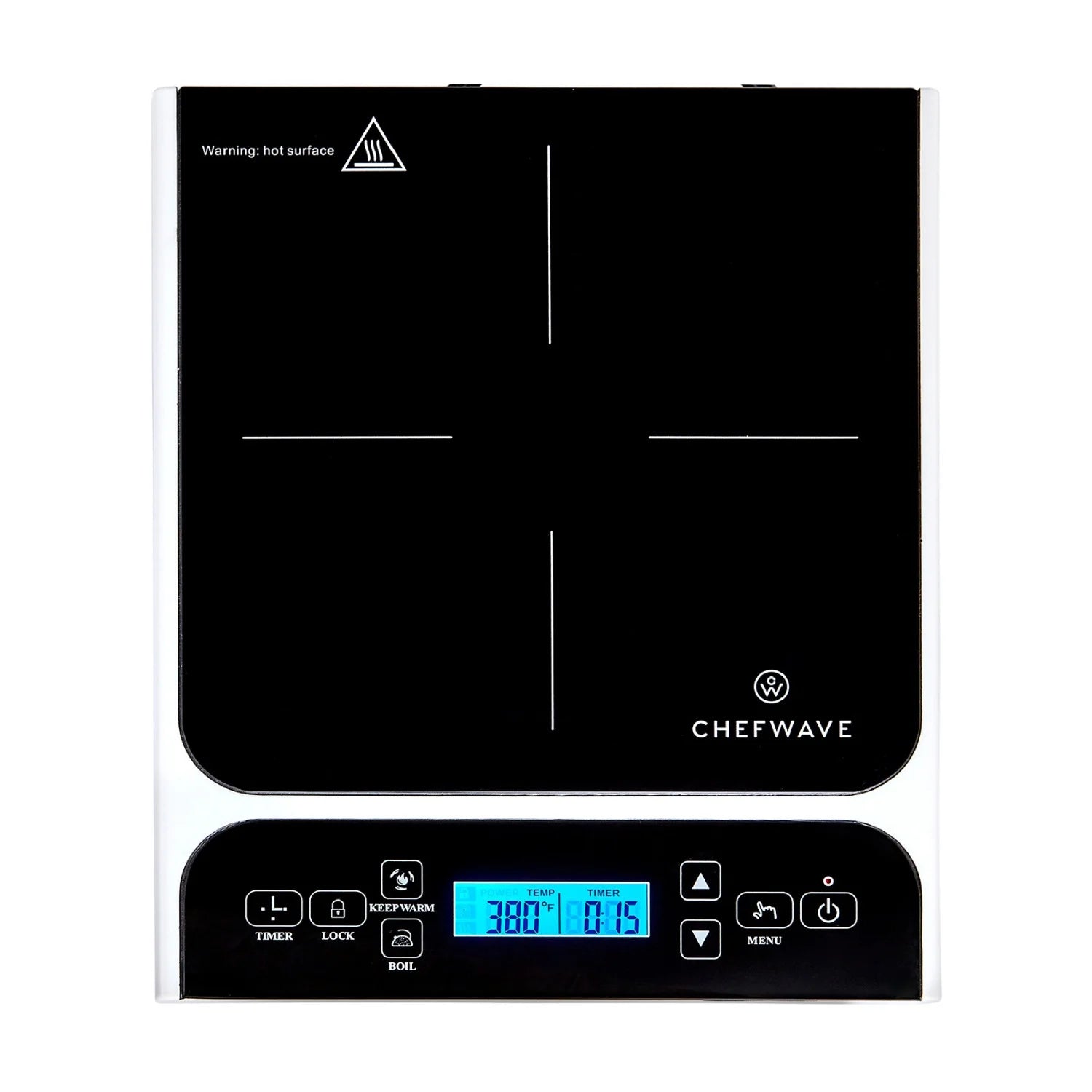 ChefWave LCD 1800W Portable Induction Cooktop w/ Safety Lock, Bonus 10in Fry Pan