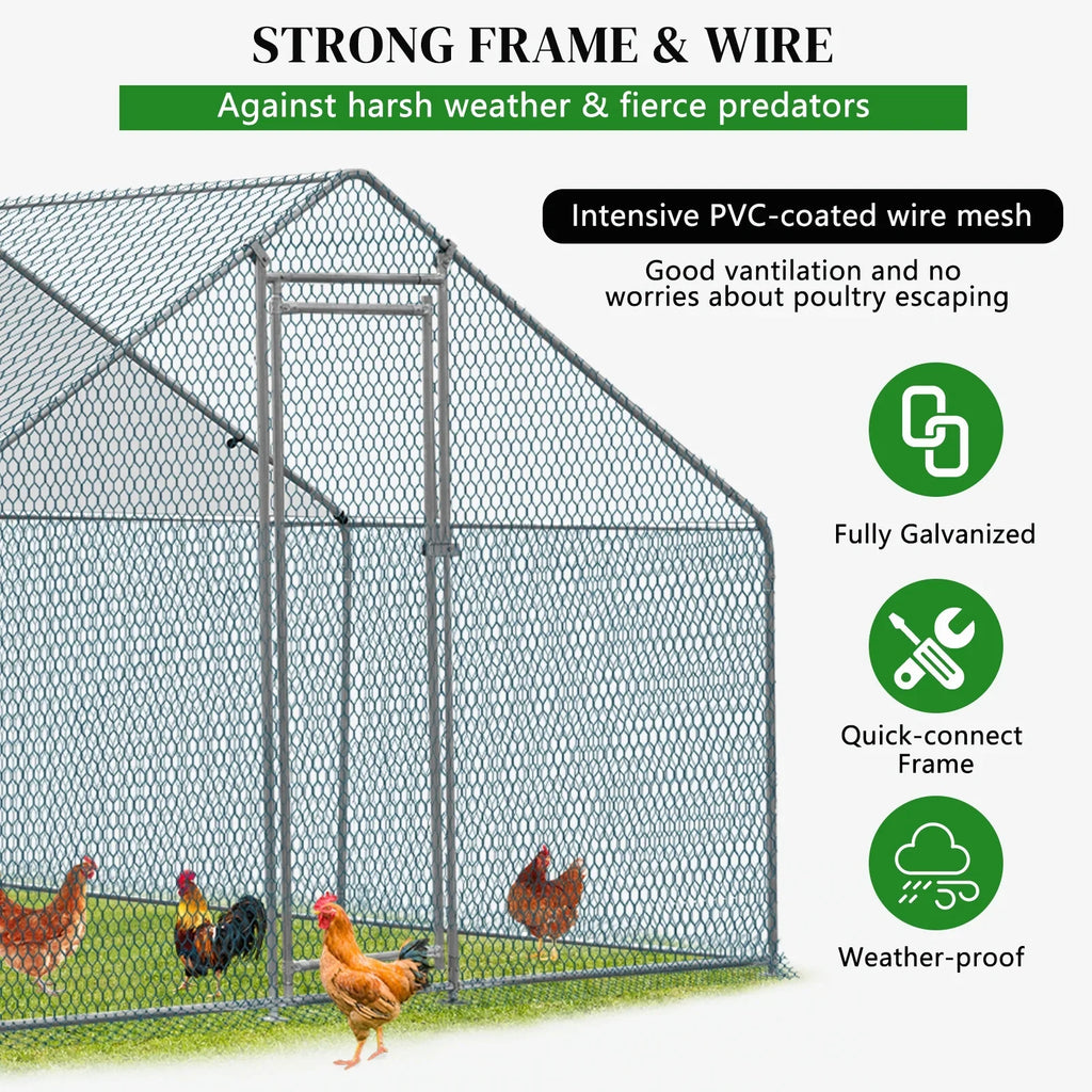 10 x 10 ft Large Metal Chicken Coop, Walk-in Poultry Cage Chicken Hen Run House with Waterproof Cover, Rabbits Cats Dogs Farm Pen for Outdoor Backyard Farm Garden