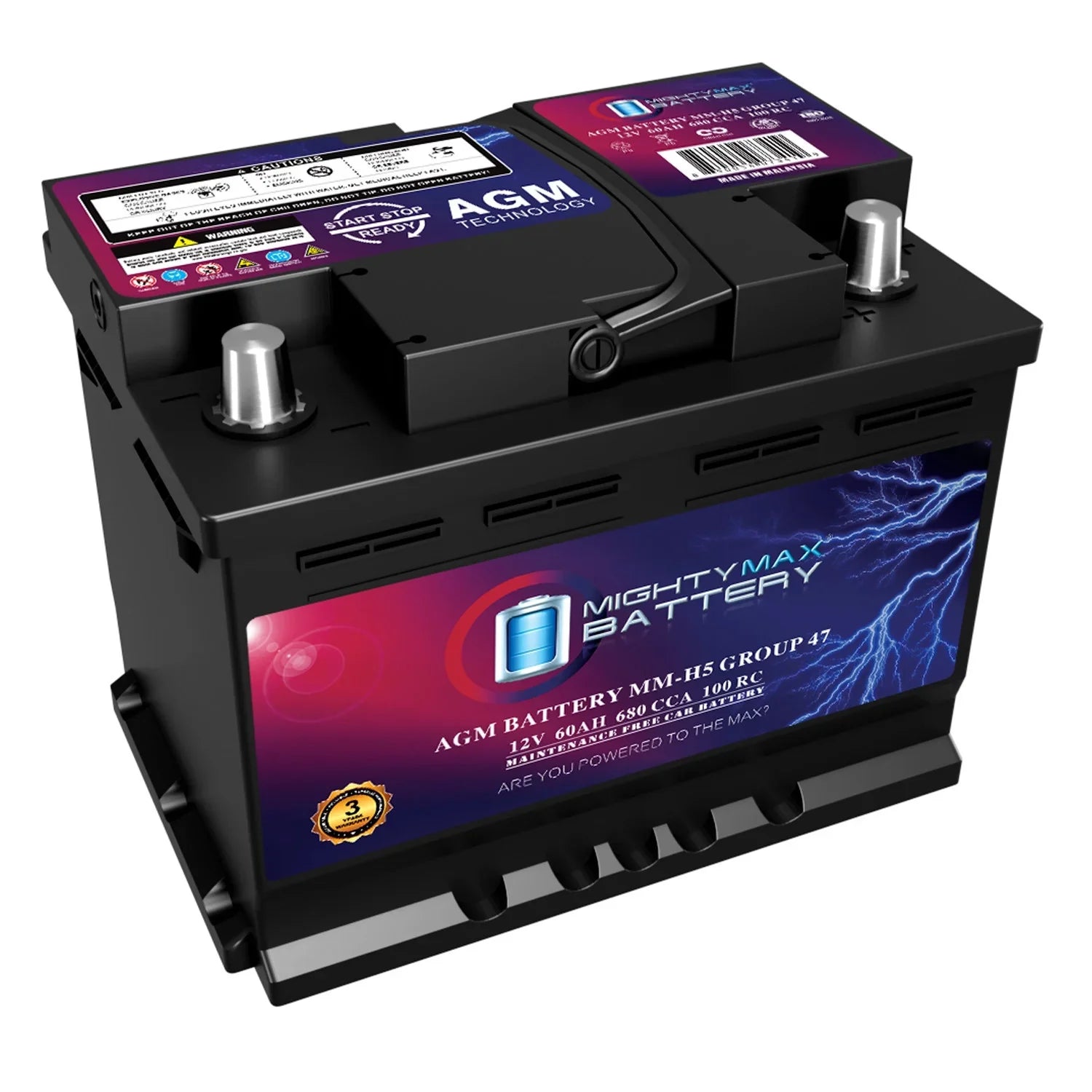 MM-H5 Group 47 12V 60AH 100RC 680CCA Replacement Battery Compatible with Hyundai Accent 14-17