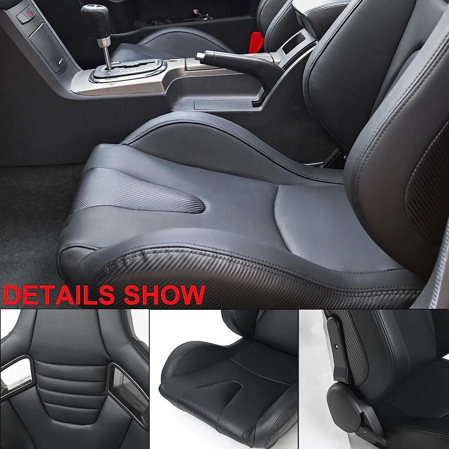 1Pair Ergonomic Sport Racing Seats Adjustable Double Slides PVC Racing Seats