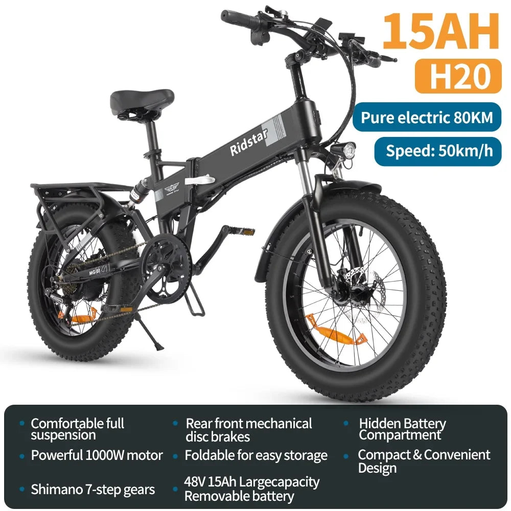 Eletric Bike for Adults, 750W Motor 48V 15Ah Removable Battery 20'' Fat Tire Folding E-Bike Shimano 7-Speed MTB Cycling UL2849