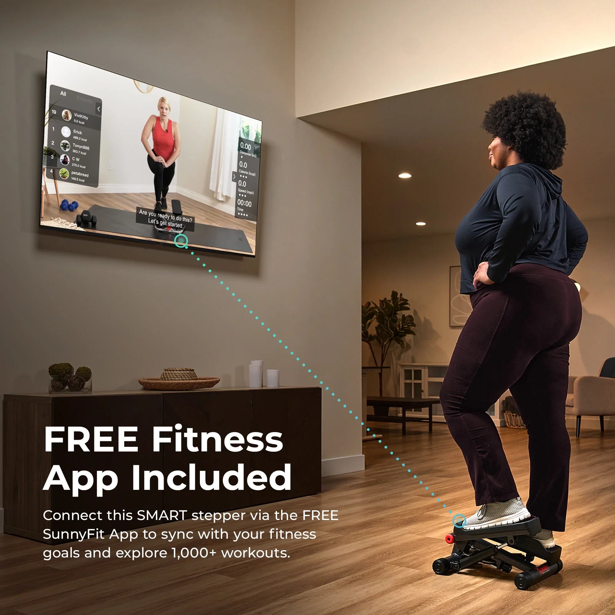Sunny Health & Fitness SMART Mini Stepper with Exercise Bands - NO. 012SMART