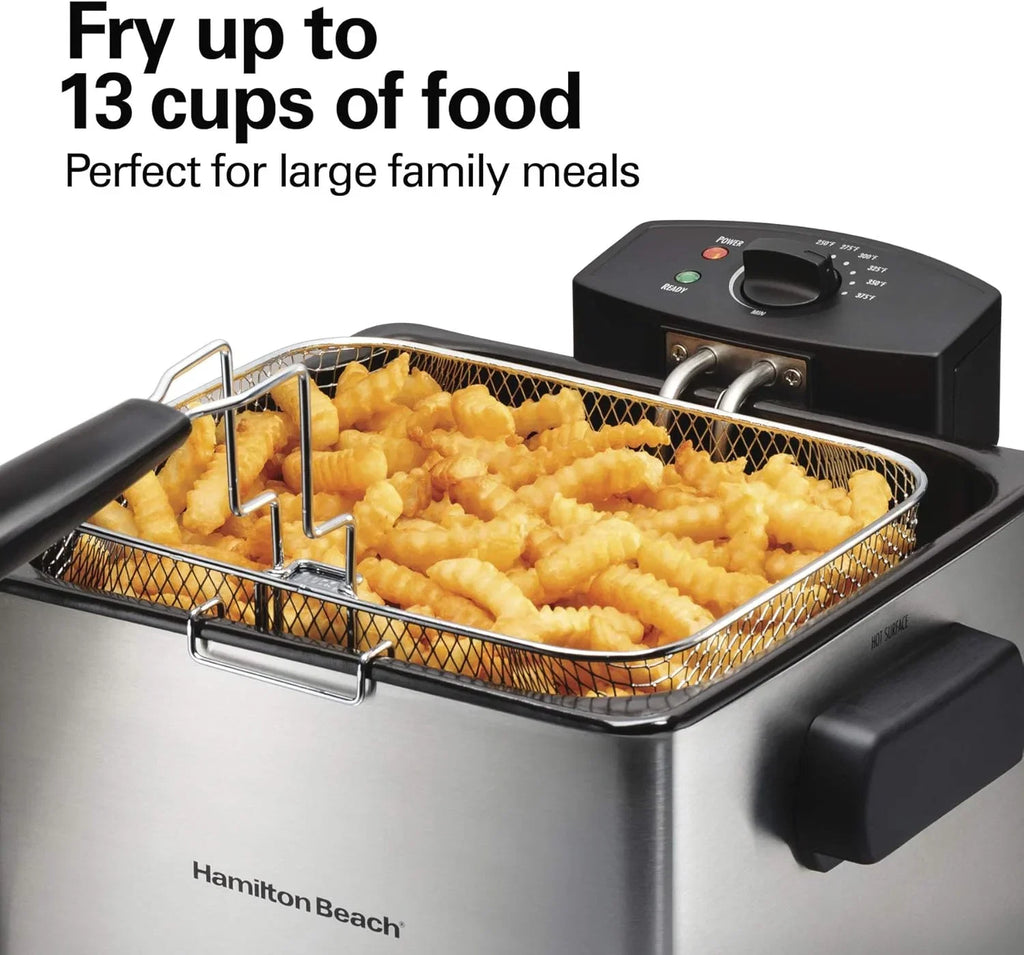 35042 Professional Style Electric Deep Fryer, XL Frying Basket, Lid with View Window, 1800 Watts, 21 Cups / 5 Liters Oil Capacity, Stainless Steel