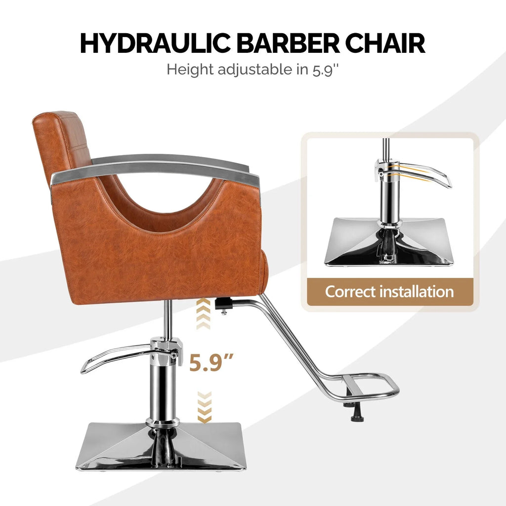 OmySalon Barber Chair Heavy Duty with Stainless Steel Armrest, Black Salon Chair for Hair Stylist, Styling Hairdressing Chair Barbershop Beauty Spa Makeup Equipment