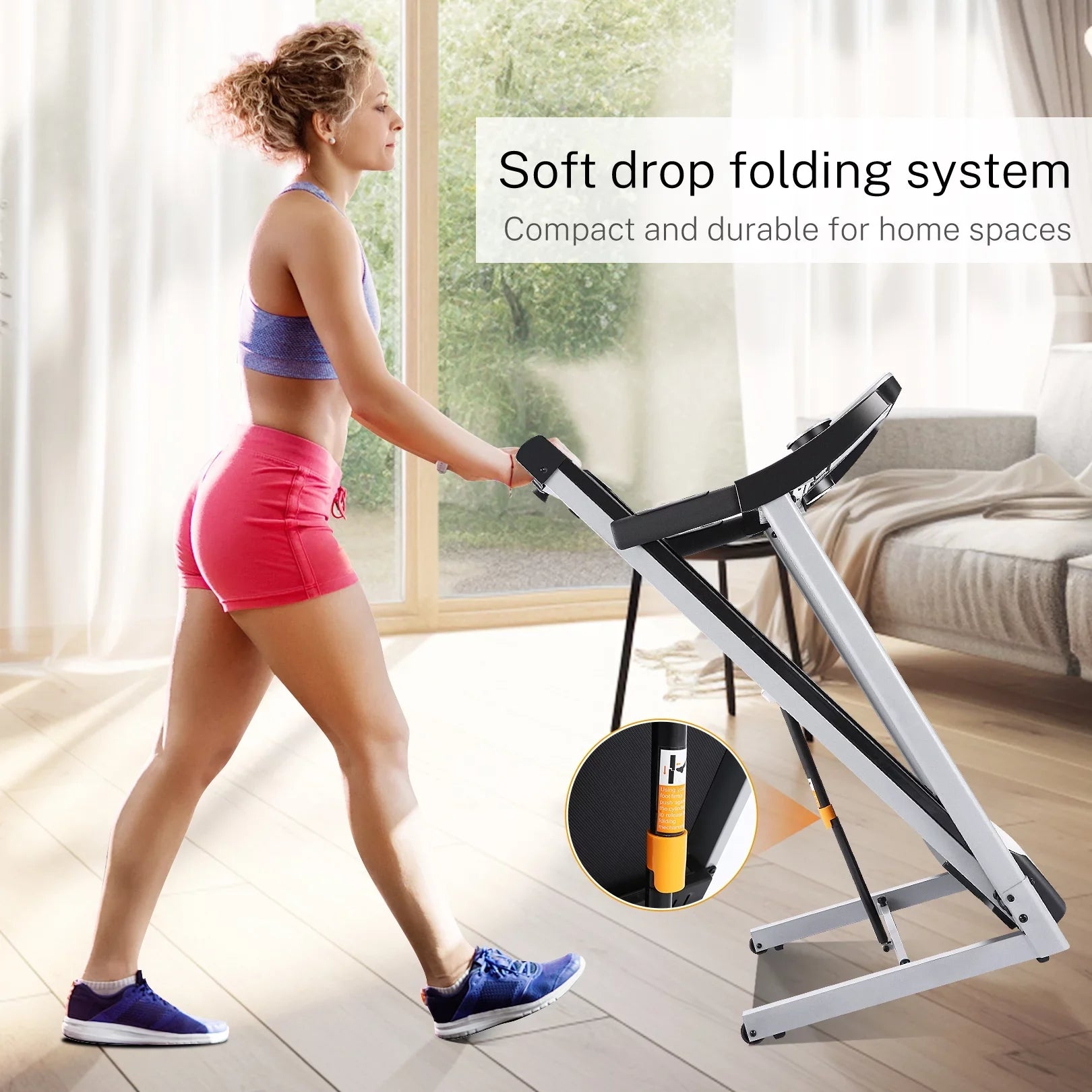 Tikmboex 3.25HP Folding Treadmill with 10" HD TV Movie Touchscreen, Incline Running Machine Easy to Install for Family Office Use, Silver