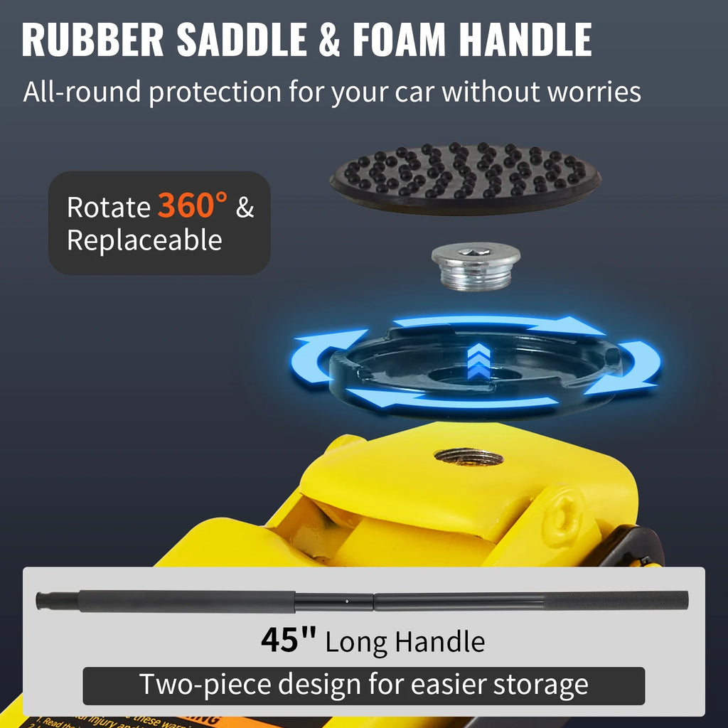 SKYSHALO Low Profile Floor Jack 3 ton (6600 lbs), Dual Piston Quick Lift Pump, 19-11/16"-3-6/11" Height Lifting Range, Yellow+Black, Aluminum and Steel Hydraulic Racing Floor Jack