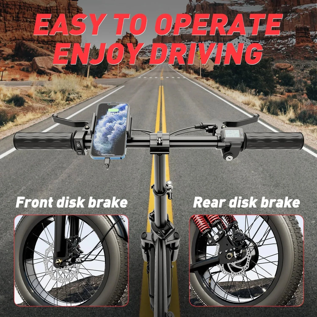 T1 Electric Bike for Adults 1200W Motor, 31MPH, 48V 20AH Folding E-Bike,16 * 3" Tire Mountain Snow Bike LED Display 330lbs Load Capacity - Tomofree Black