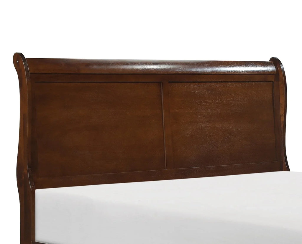 GeeHome Classic Louis Philipe Style Full Bed Brown Cherry Finish 1pc Traditional Design Bedroom Furniture Sleigh Bed