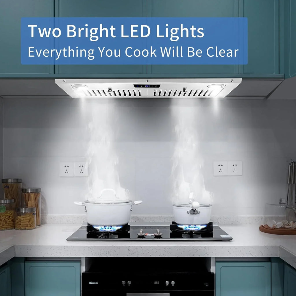 Zomagas 30 inch 600CFM Range Hood Insert Stainless Steel Kitchen Vent Hood Touch Control with LED Lights,Baffle Filters