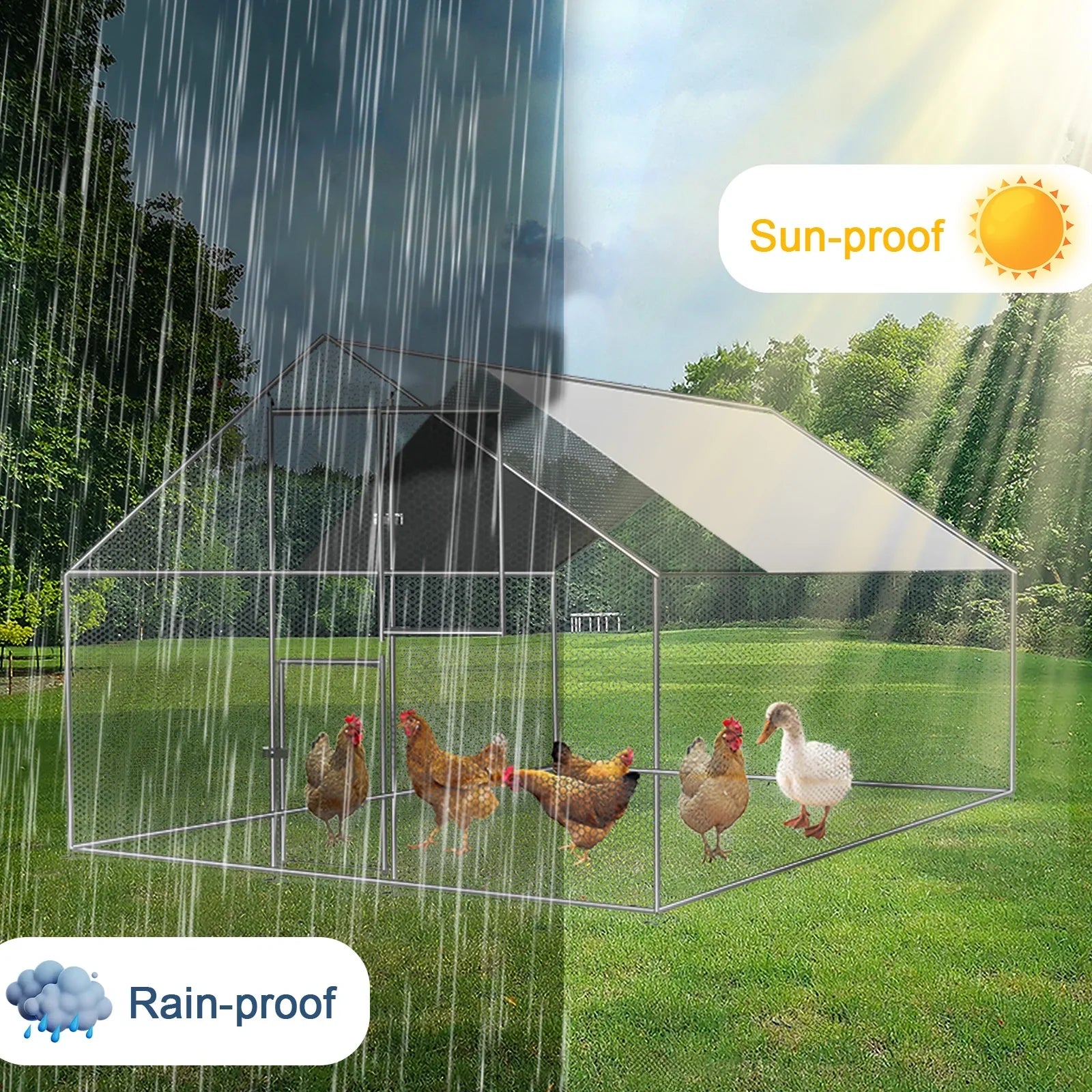 Caulitar 10 X 10FT Large Metal Chicken Coop Walk-in Poultry Cage Chicken Run Pen Rabbit Duck House with Waterproof and Anti-UV Cover for Outdoor Farm Use