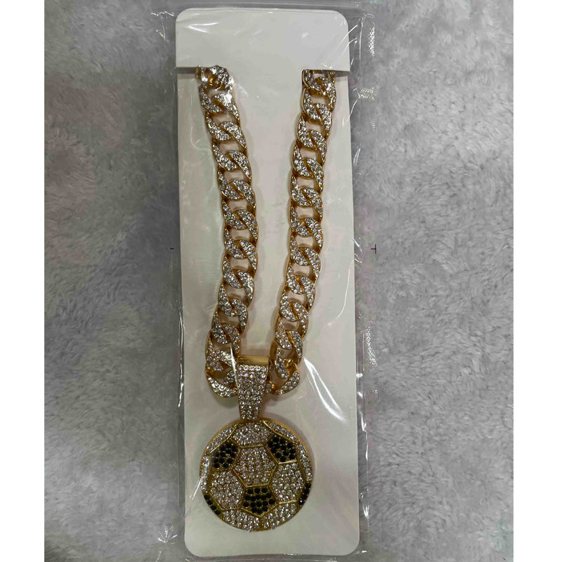 13mm Width Football Pendant Necklace,Cuban Link Chain With Bling Football Charm, Hip Hop Jewelry For Men & Women, Perfect For Sports Fans & Rapper Style