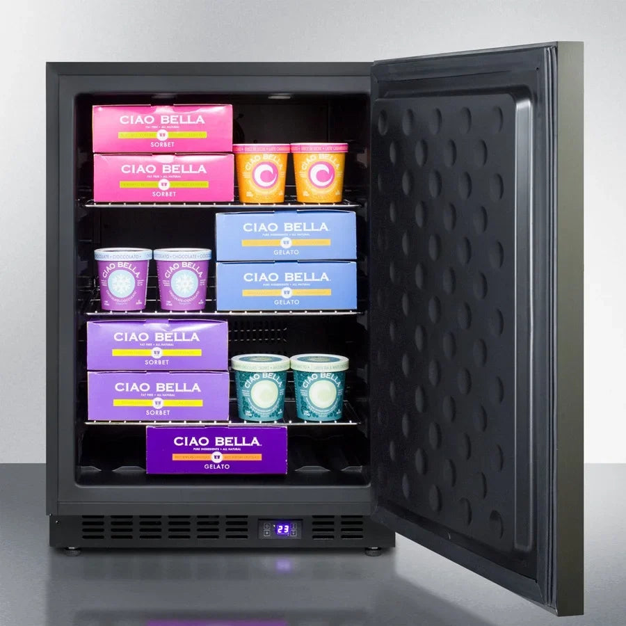 24" Wide Built-In All-Freezer, Black Stainless Steel