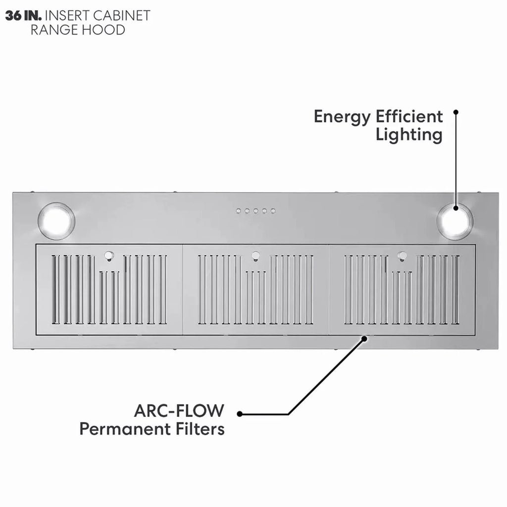 JOEAONZ 36 inch Range Hood Built-in 600CFM Stainless Kitchen Vent 3-Speed with Led Bulb Easy Clean Filter