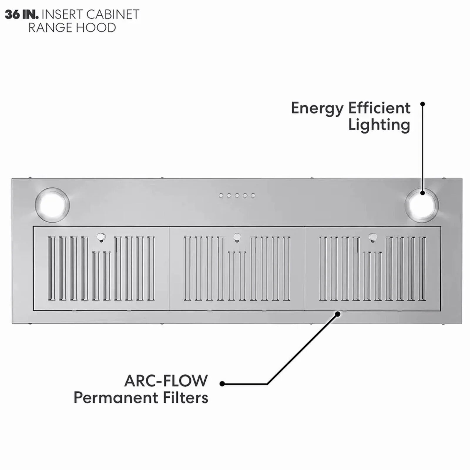 JOEAONZ 36 inch Range Hood Built-in 600CFM Stainless Kitchen Vent 3-Speed with Led Bulb Easy Clean Filter