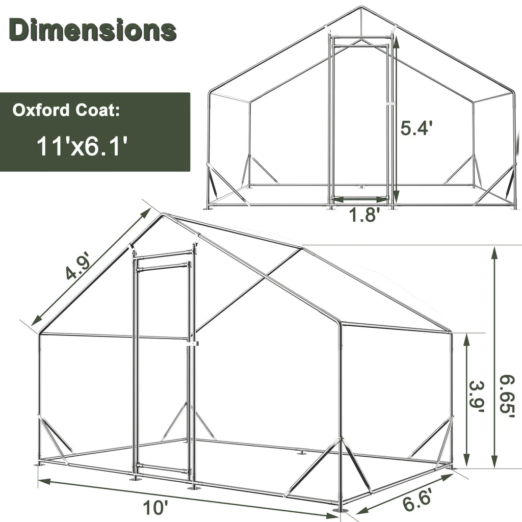 Spacious Large Galvanized Metal Chicken Coop with Waterproof and Anti-Ultraviolet Cover Walk-in Chicken Run and Hen Pen Cage for Rabbits and Ducks Outdoor Wire Poultry Cages (10‘ L x 6.