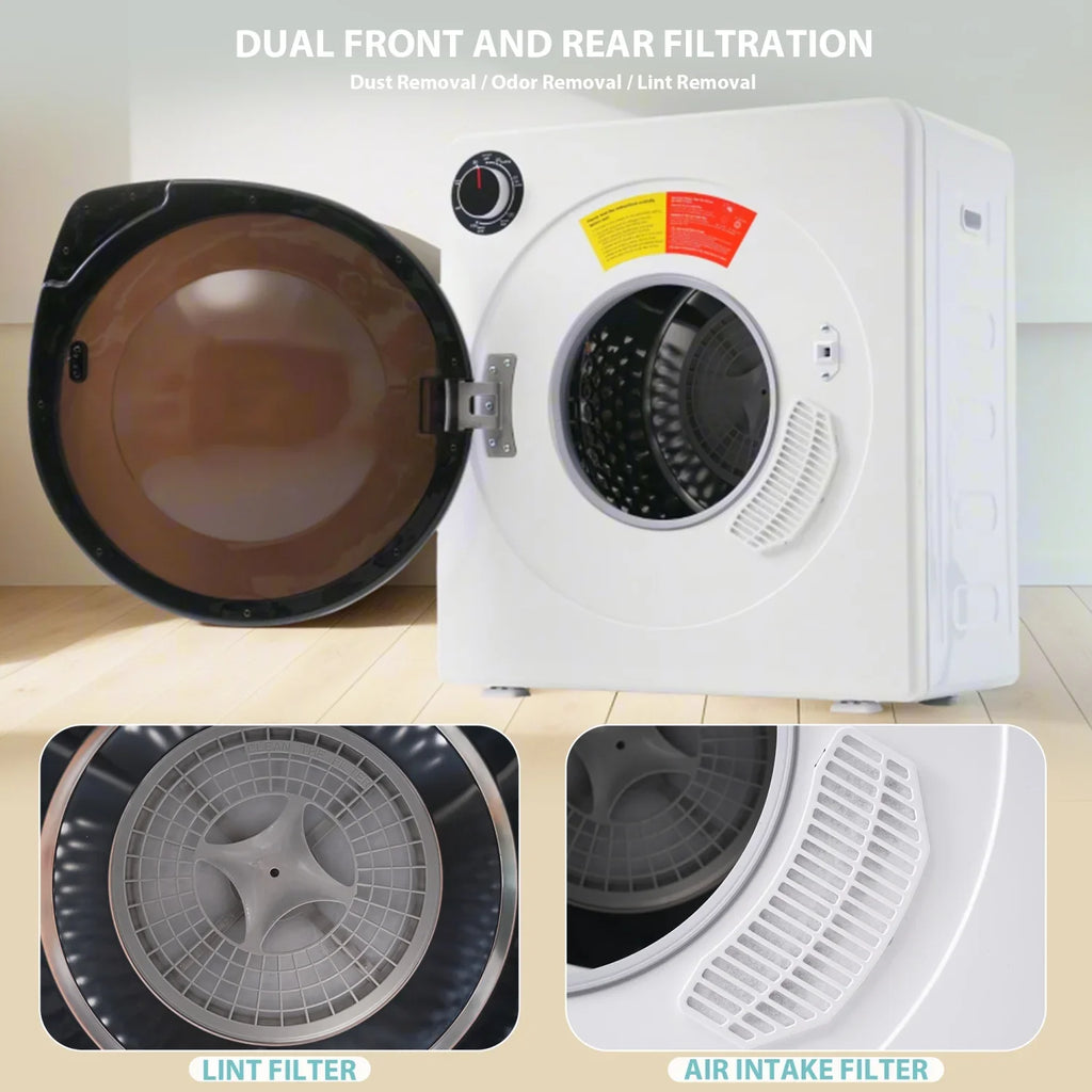ZNESKPG 1.95 Cu.ft Front Load Clothes Dryer Portable Compact Dryer 830W 5 Drying Modes Stainless Steel Drum with Overheat Protection Dust Removal Deodorization and Lint Removal Func