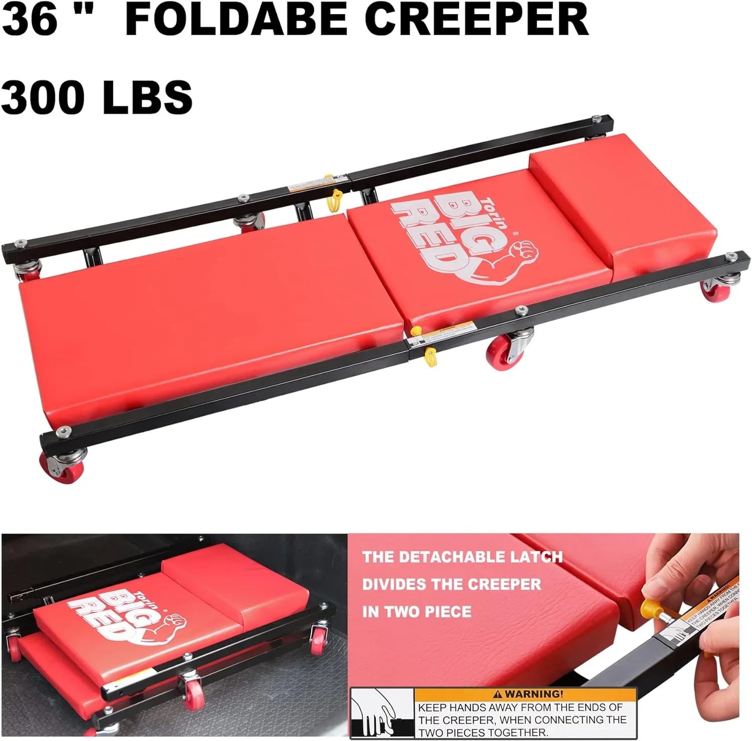 BIG RED 2 Ton Hydraulic Floor Jack with 2 Jack Stands and Rolling Garage Creeper Combo,Red, W8200