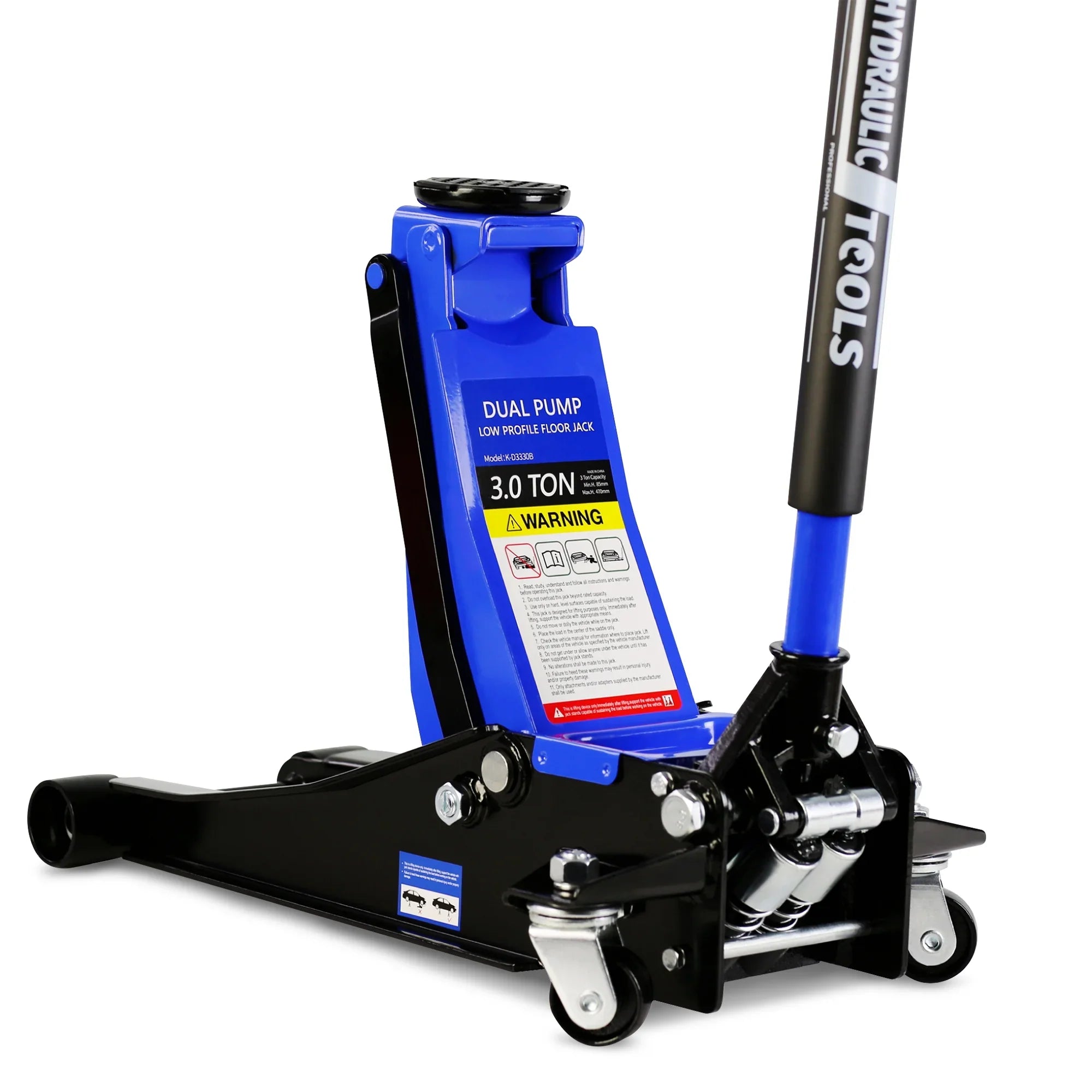 Seizeen Low Profile Floor Jack, 3 Ton(6600 lbs) Trolley Jack Dual Lift Pump, Quick Lift 3.3''-19.7'', Heavy-Duty Steel Jack with 52''L Extended Handle, Car Jack w/Wheels, Rubber Saddle