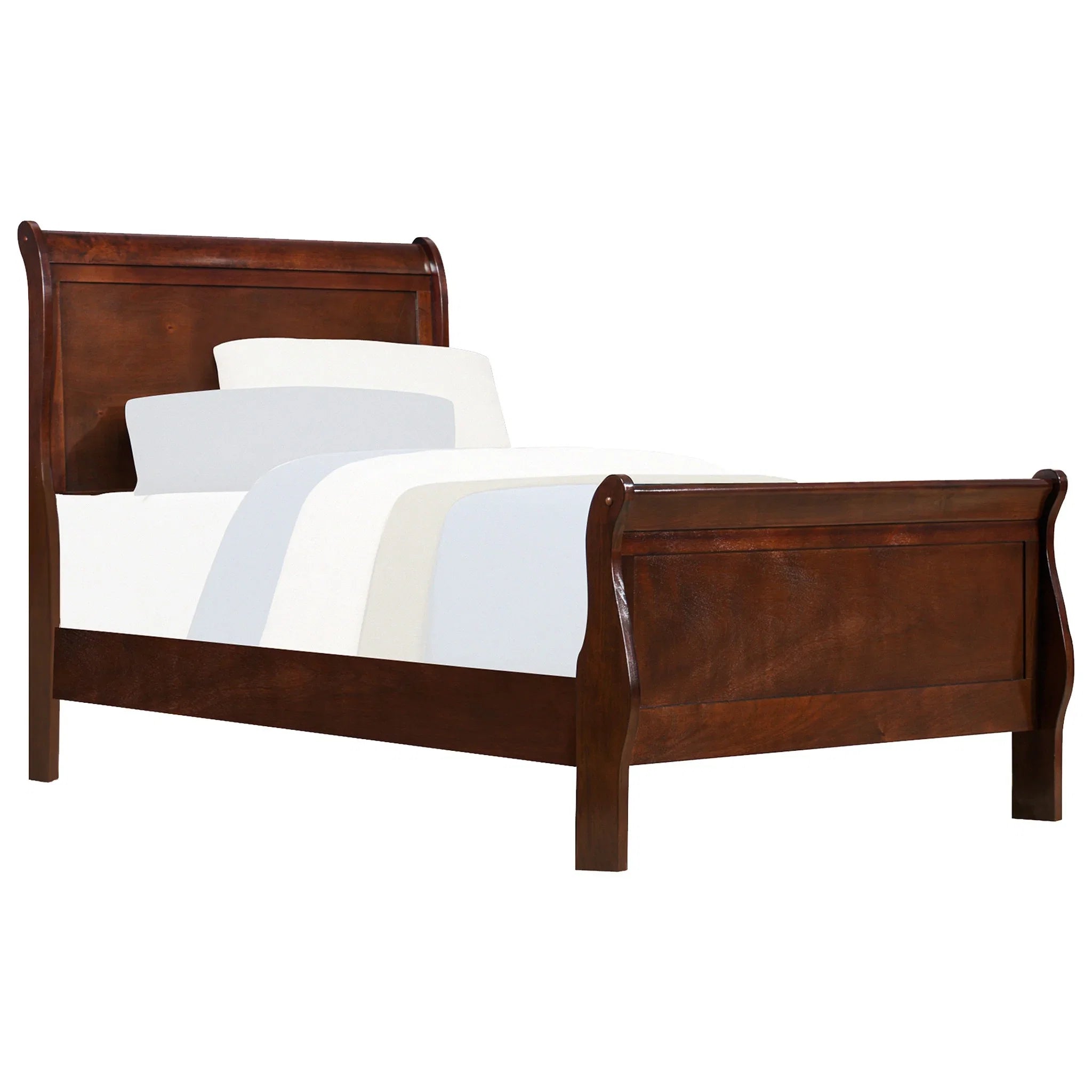 Homiyad Classic Louis Philipe Style Twin Size Bed Brown Cherry Finish 1Pc Traditional Design Bedroom Furniture Sleigh Bed