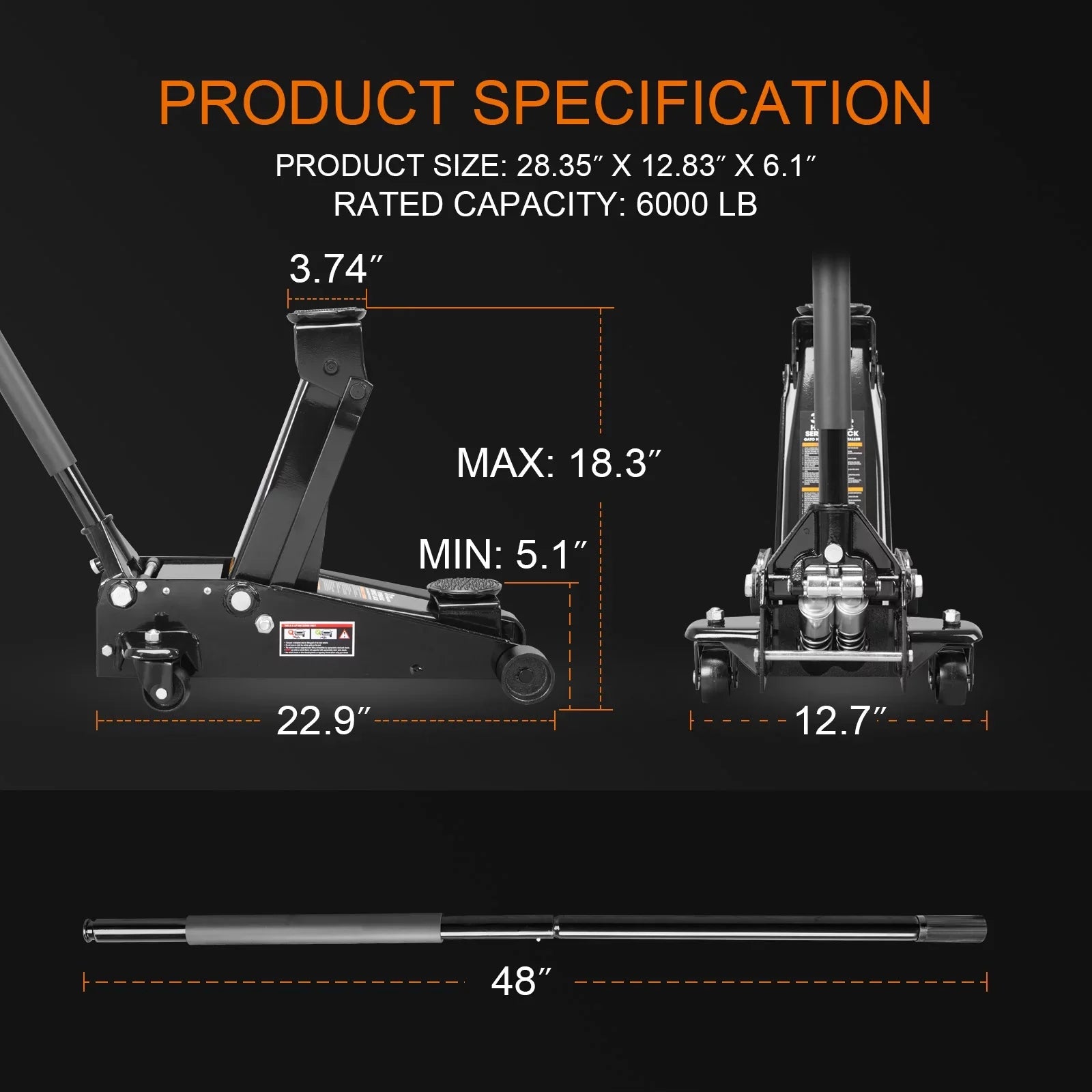 Torin 3 Ton Floor Jack Hydraulic Heavy Duty Steel Car Jack with Quick Lift Dual Pump,Black,W8303-B