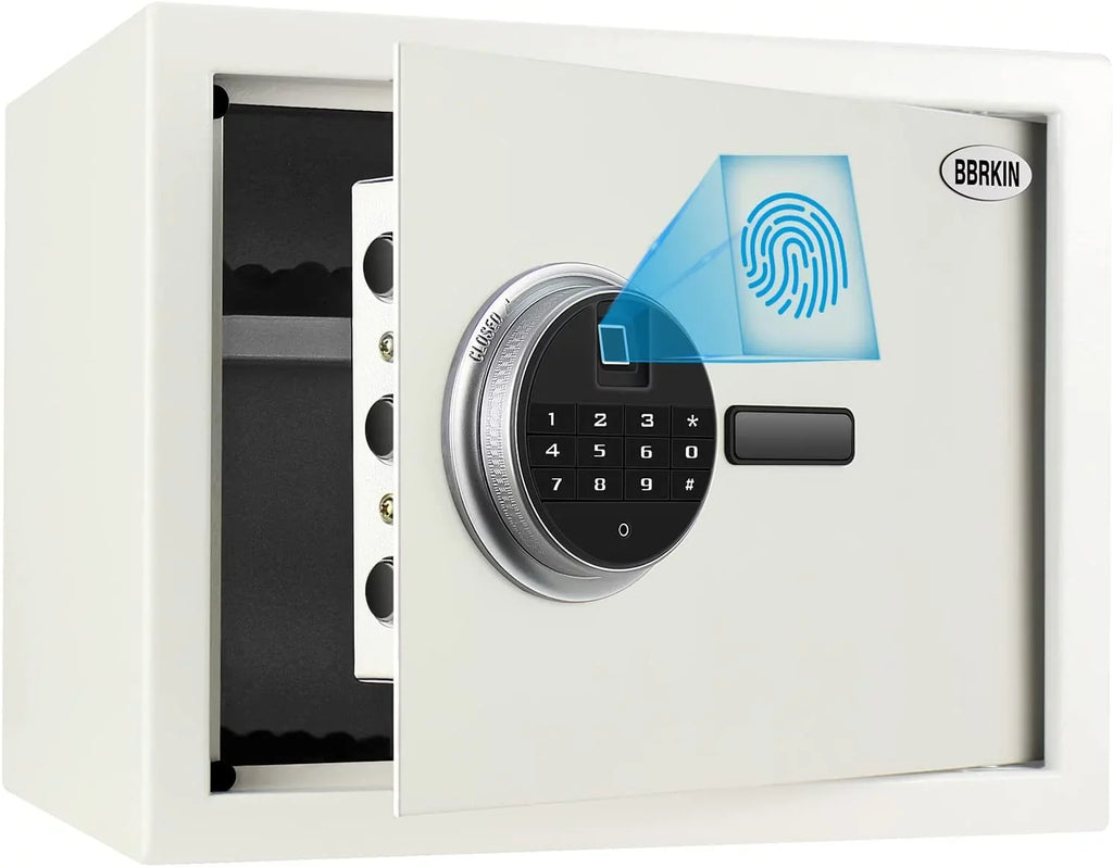 Security Biometric Fingerprint Safe, Steel Lock Box Safe for Home/Office/Hotel, Secure Handgun, Documents, Jewelry, Valuables - White