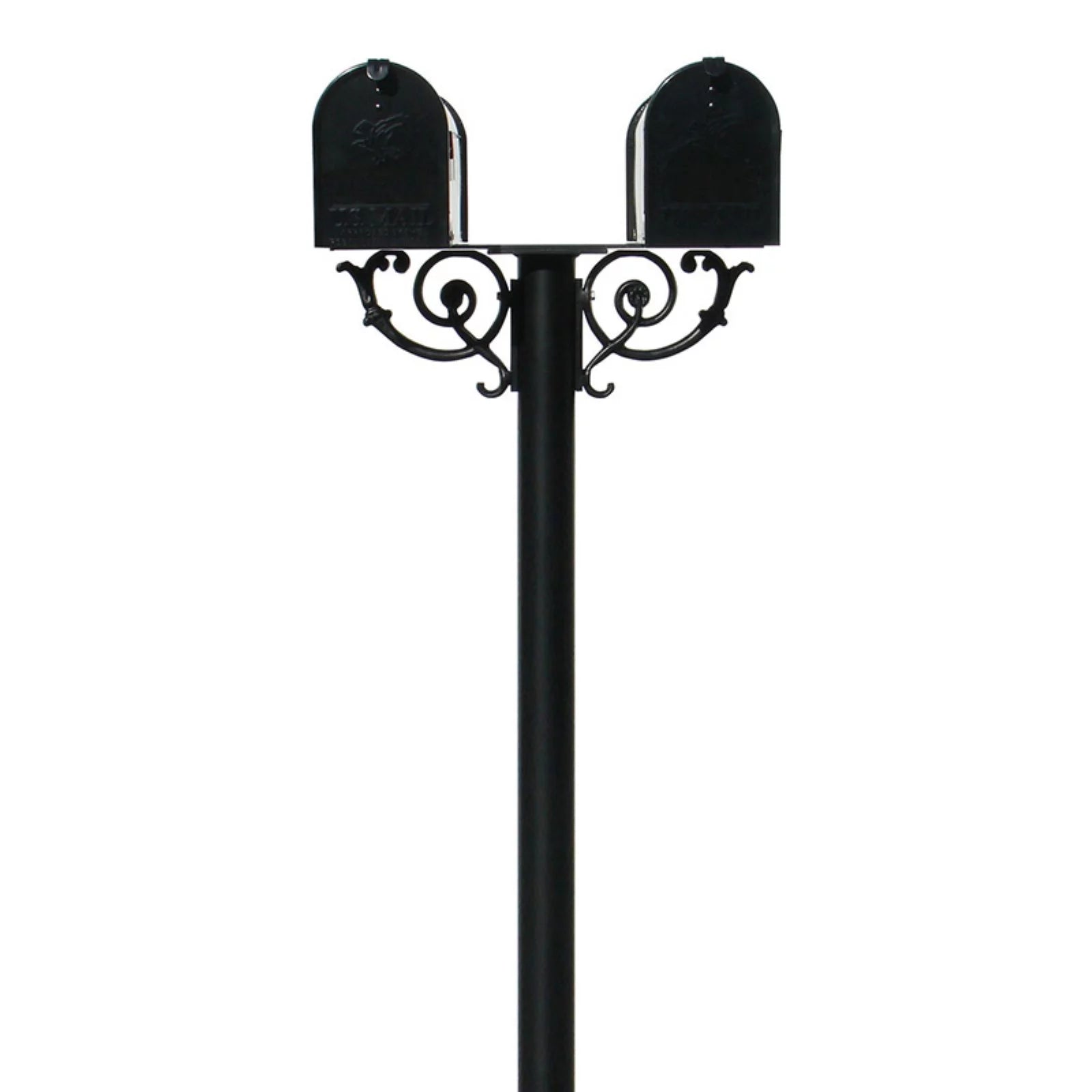 QualArc HPWS2-000-E1 The Hanford Twin Mailbox Post System with Scroll Supports - Black - 69 x 22 x 19 in.