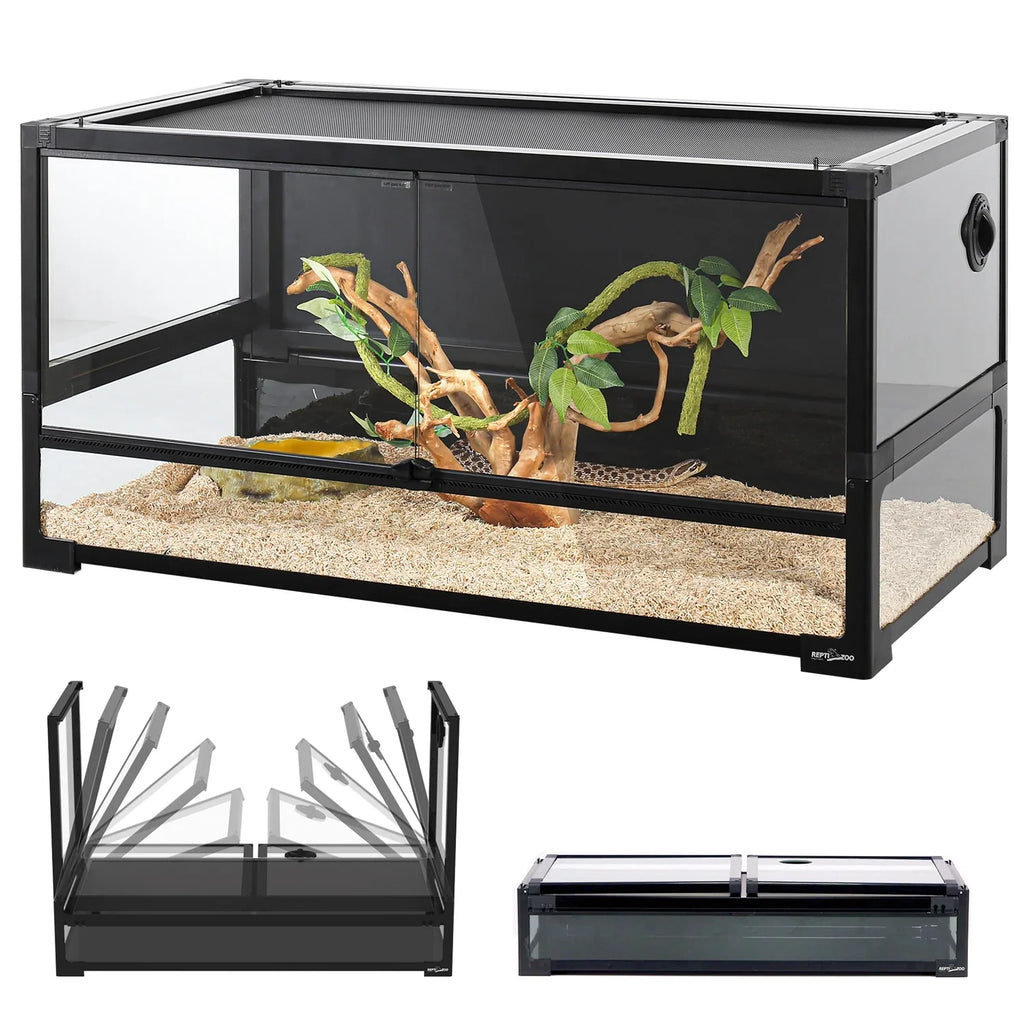 REPTI ZOO 40 Gallon Tempered Glass Reptile Large Terrarium Tank Reptile Terrarium 36"x18"x18", Easy Folding