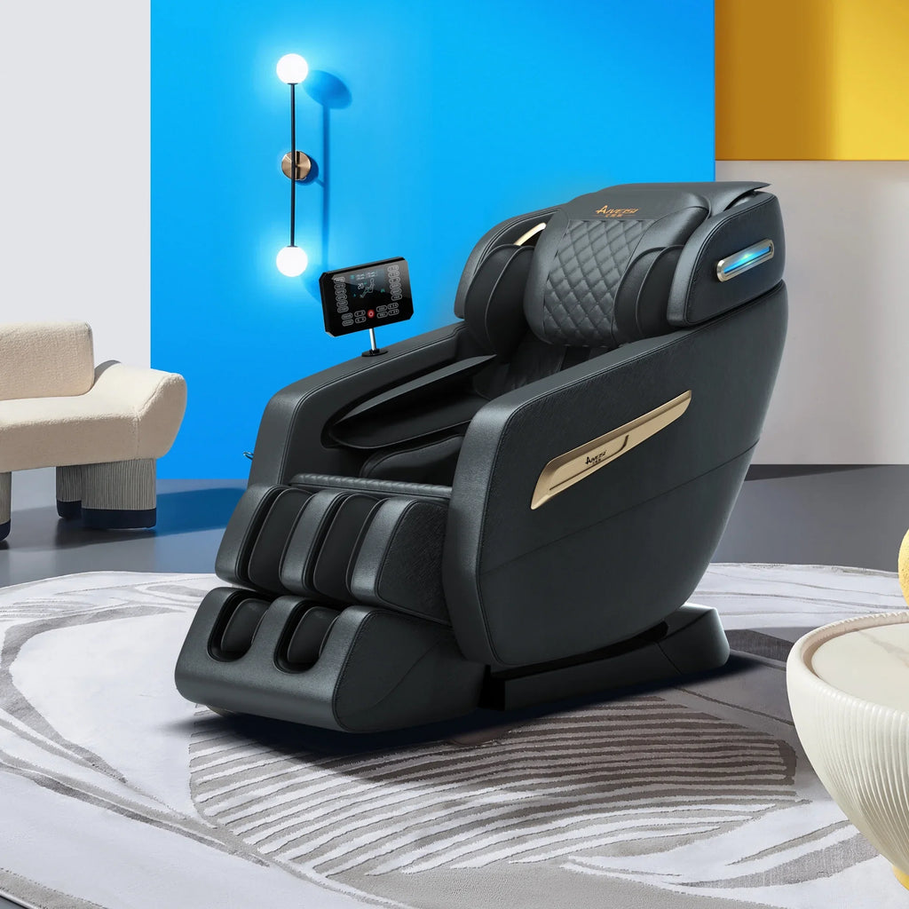 2024 4D Zero Gravity Massage Chair, Full Body Shiatsu Recliner with Yoga Stretching, SL Track, Intelligent Voice Control, Calf Kneading, Calfrest Extension, Premium Black Leather