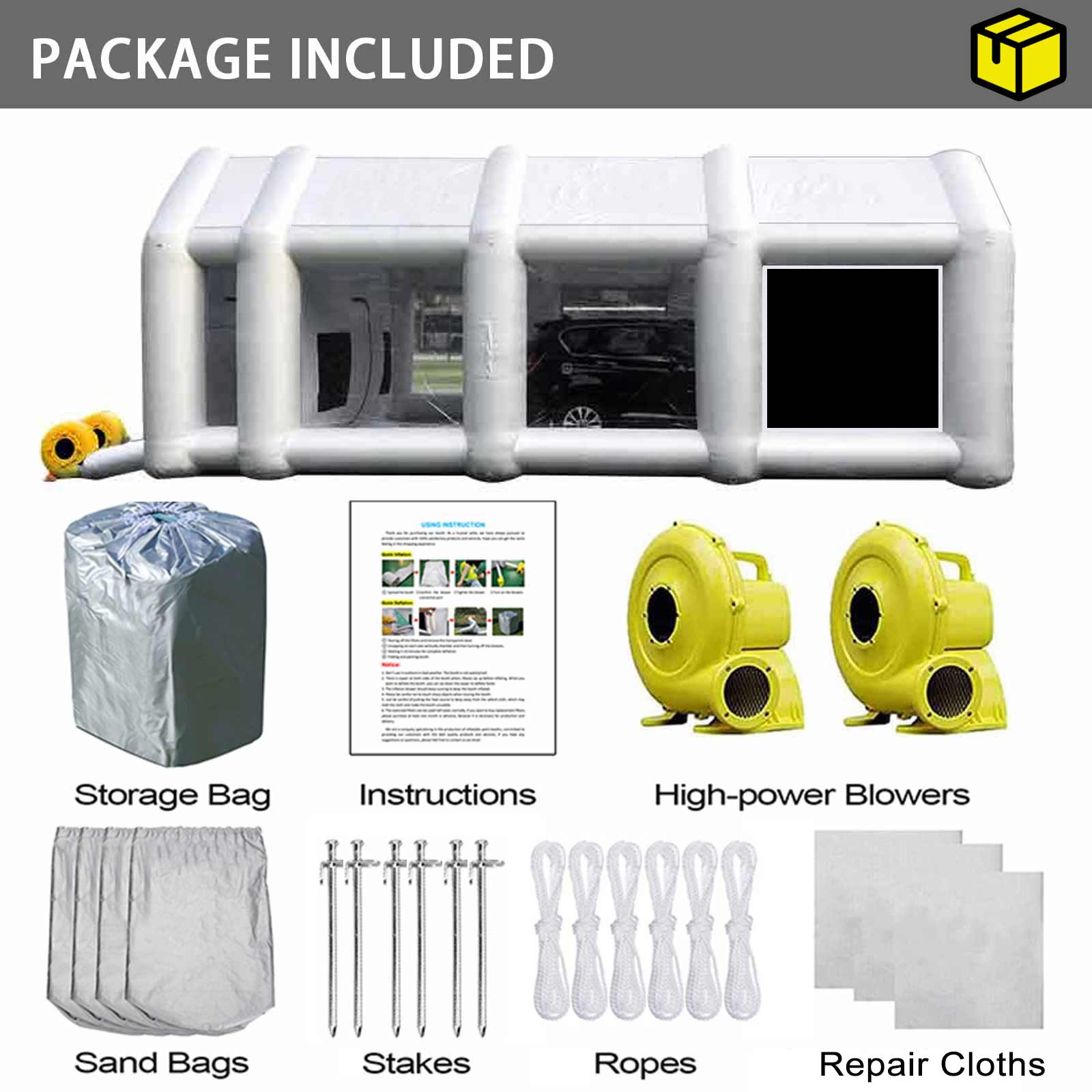 FLAPKWAN 30X20X13FT Inflatable Paint Booth with High-Power Blowers 1100W+950W, Professional Car Painting Workstation Portable Spray Paint Booth with Oversized Air Filter System