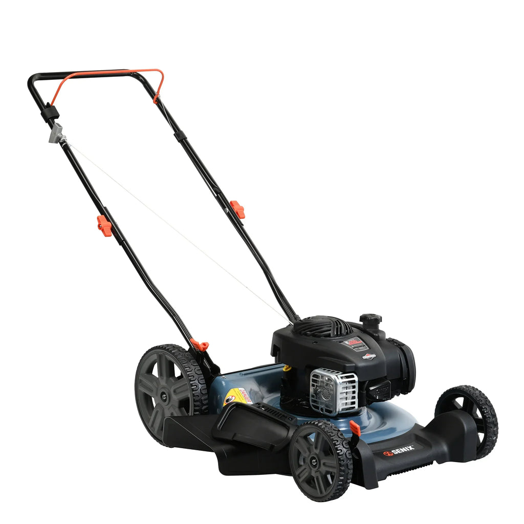 Senix Gas Push Lawn Mower, 21-Inch, 140 cc 4-Cycle Briggs & Stratton Engine, 2-in-1 Push Lawnmower, 6-Position Height Adjustment with Folding Capability, LSPG-M6