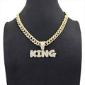 13mm Width Football Pendant Necklace,Full Diamond King Fashion Pendant Necklace, 3D Diamond Gold Zinc Alloy Stainless Steel Religious Zircon